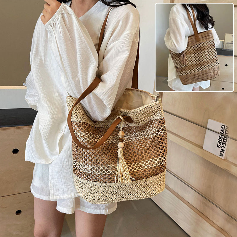 Striped Straw Beach Tote Secondary image